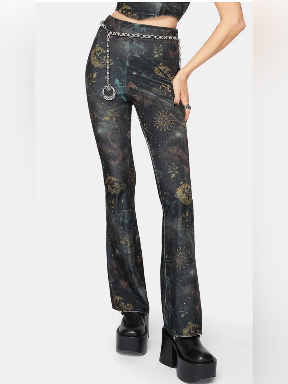 Disturbia Nyx Dragons Breath Velour Pants Flare Cut 10 NWT